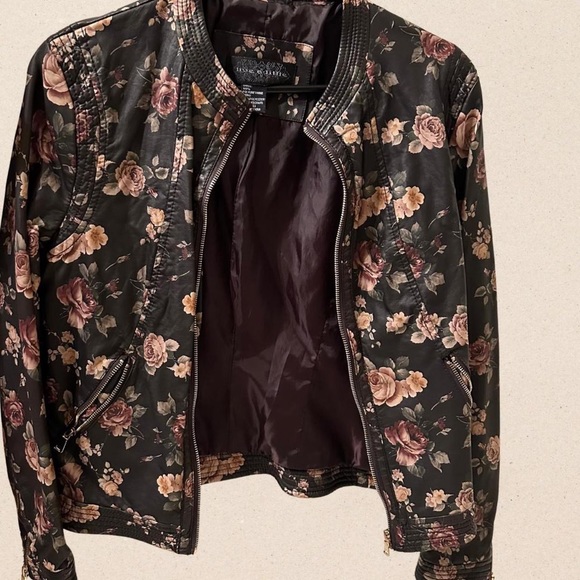 Brown floral leather biker jacket - Picture 2 of 5